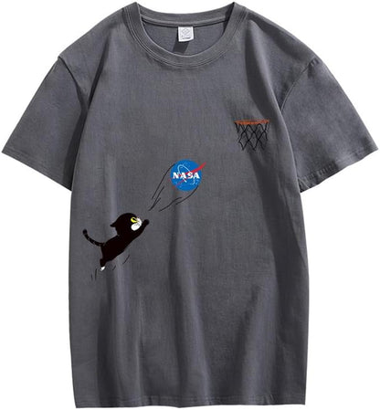 CORIRESHA Adolescente Lindo Gato Cuello Redondo Manga Corta Verano Casual Básico NASA Camiseta