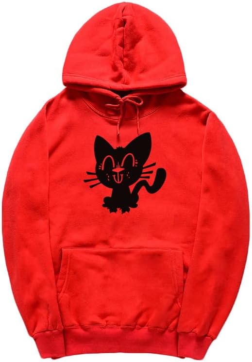 CORIRESHA Funny Black Cat Hoodie Long Sleeve Drawstring Kangaroo Pocket Cotton Sweatshirt