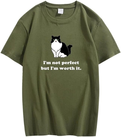 CORIRESHA Camiseta personalizada de algodón suelta casual de manga corta con cuello redondo de gato lindo para mujer
