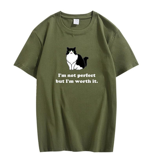 CORIRESHA Camiseta personalizada de algodón suelta casual de manga corta con cuello redondo de gato lindo para mujer