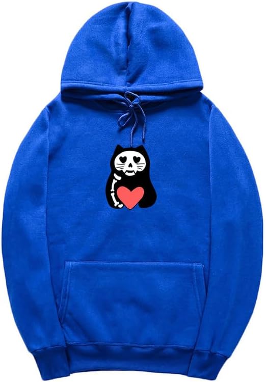 CORIRESHA Unisex Funny Cat Hoodie Long Sleeve Drawstring Pocket Heart Sweatshirt