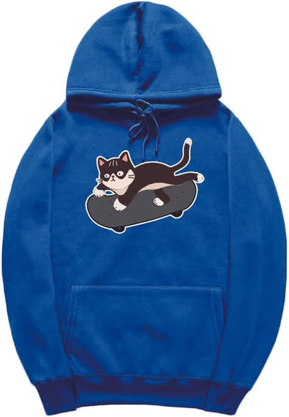 CORIRESHA Amantes de los gatos Sudadera con capucha linda Monopatín Casual Cordón Manga larga Sudadera unisex