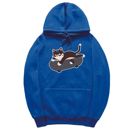 CORIRESHA Amantes de los gatos Sudadera con capucha linda Monopatín Casual Cordón Manga larga Sudadera unisex