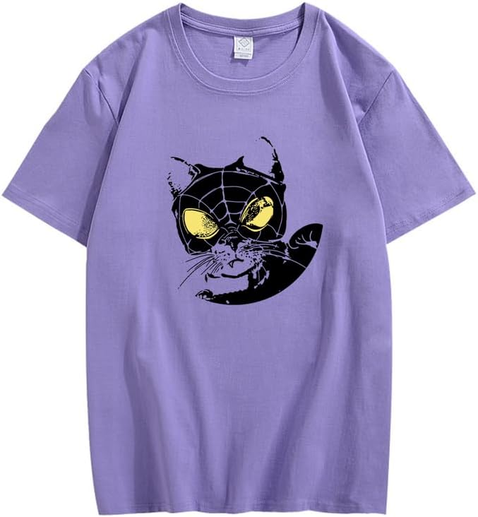 CORIRESHA Teen Cat Lovers Spider Web Camiseta Cuello Redondo Manga Corta Casual Y2k Top