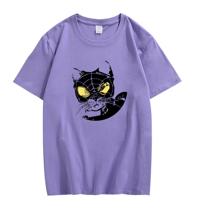 CORIRESHA Teen Cat Lovers Spider Web Camiseta Cuello Redondo Manga Corta Casual Y2k Top