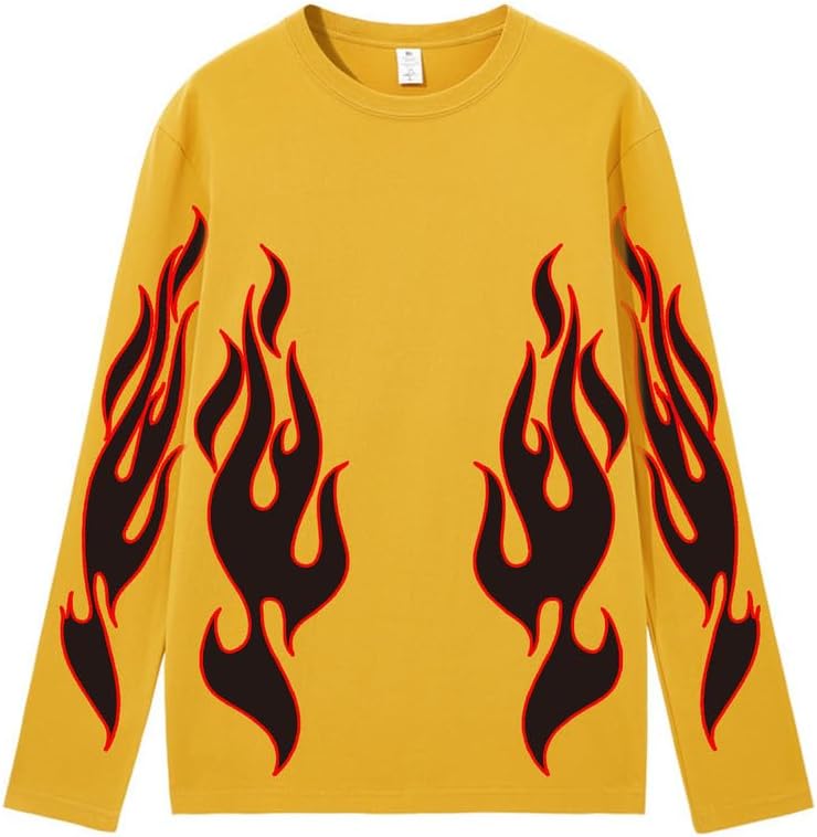 CORIRESHA Teen Fashion Flame Pattern Crewneck Long Sleeve Y2K Fall T-Shirt Top