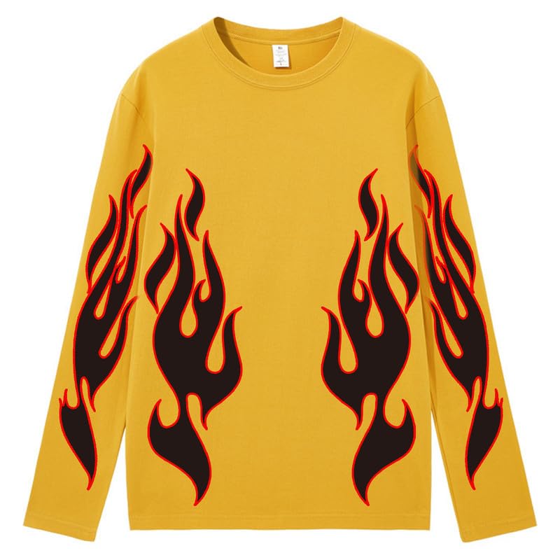 CORIRESHA Teen Fashion Flame Pattern Crewneck Long Sleeve Y2K Fall T-Shirt Top