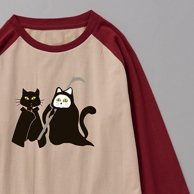 CORIRESHA Camiseta de manga raglán con diseño de gato fantasma y ropa de Halloween para adolescentes