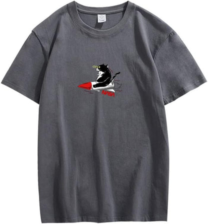 CORIRESHA Teen's Cute Cat Top Summer Short Sleeve Rocket NASA T-Shirt