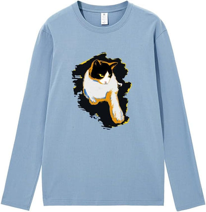 CORIRESHA Teen Cute Cat Crew Neck Long Sleeve Casual Soft Cotton T-Shirt