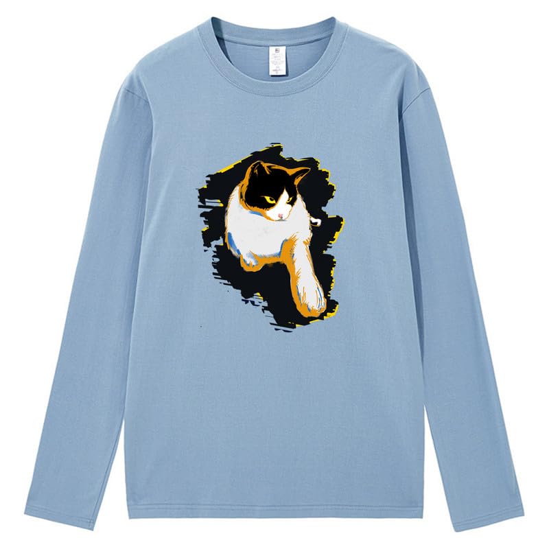 CORIRESHA Teen Cute Cat Crew Neck Long Sleeve Casual Soft Cotton T-Shirt