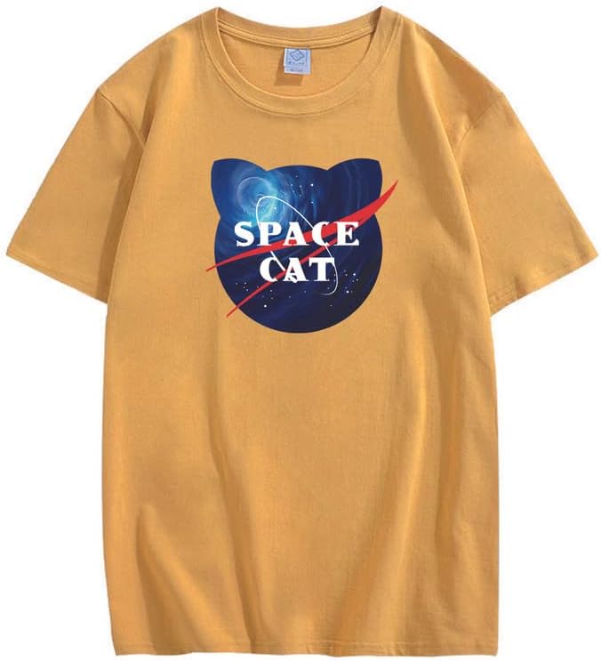 CORIRESHA Space Lover Casual cuello redondo manga corta lindo gato talla grande camiseta unisex