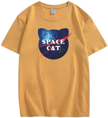 CORIRESHA Space Lover Casual cuello redondo manga corta lindo gato talla grande camiseta unisex