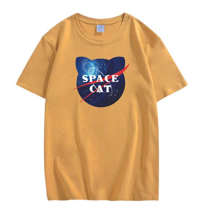 CORIRESHA Space Lover Casual Crew Neck Short Sleeve Cute Cat Plus Size Unisex T-Shirt