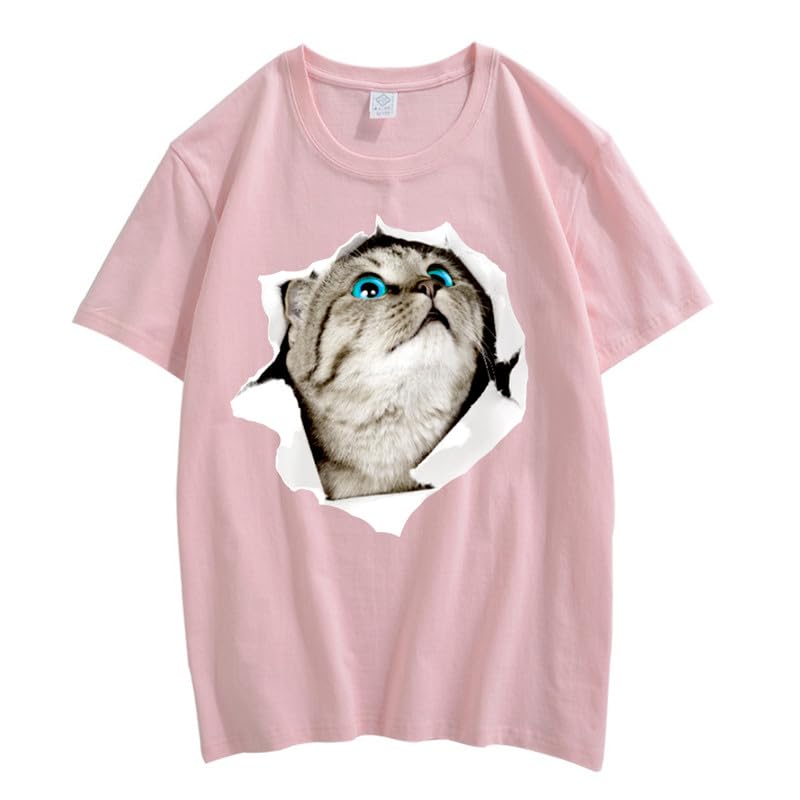 CORIRESHA Cat Lover Camiseta Cuello Redondo Manga Corta Suelta Algodón Suave Adolescente Lindo Top