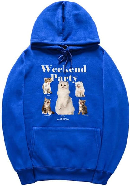 CORIRESHA Unisex Cat Lover Cute Hoodie Casual Long Sleeve Drawstring Basic Letter Sweatshirt