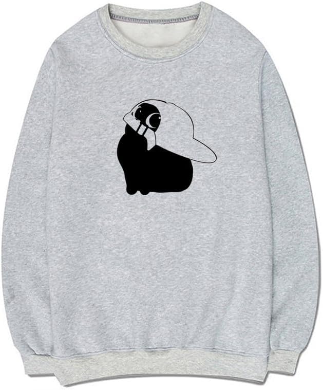 CORIRESHA Funny Wear Hat Cat Sweatshirt Crew Neck Long Sleeve Basic Cotton Pullover