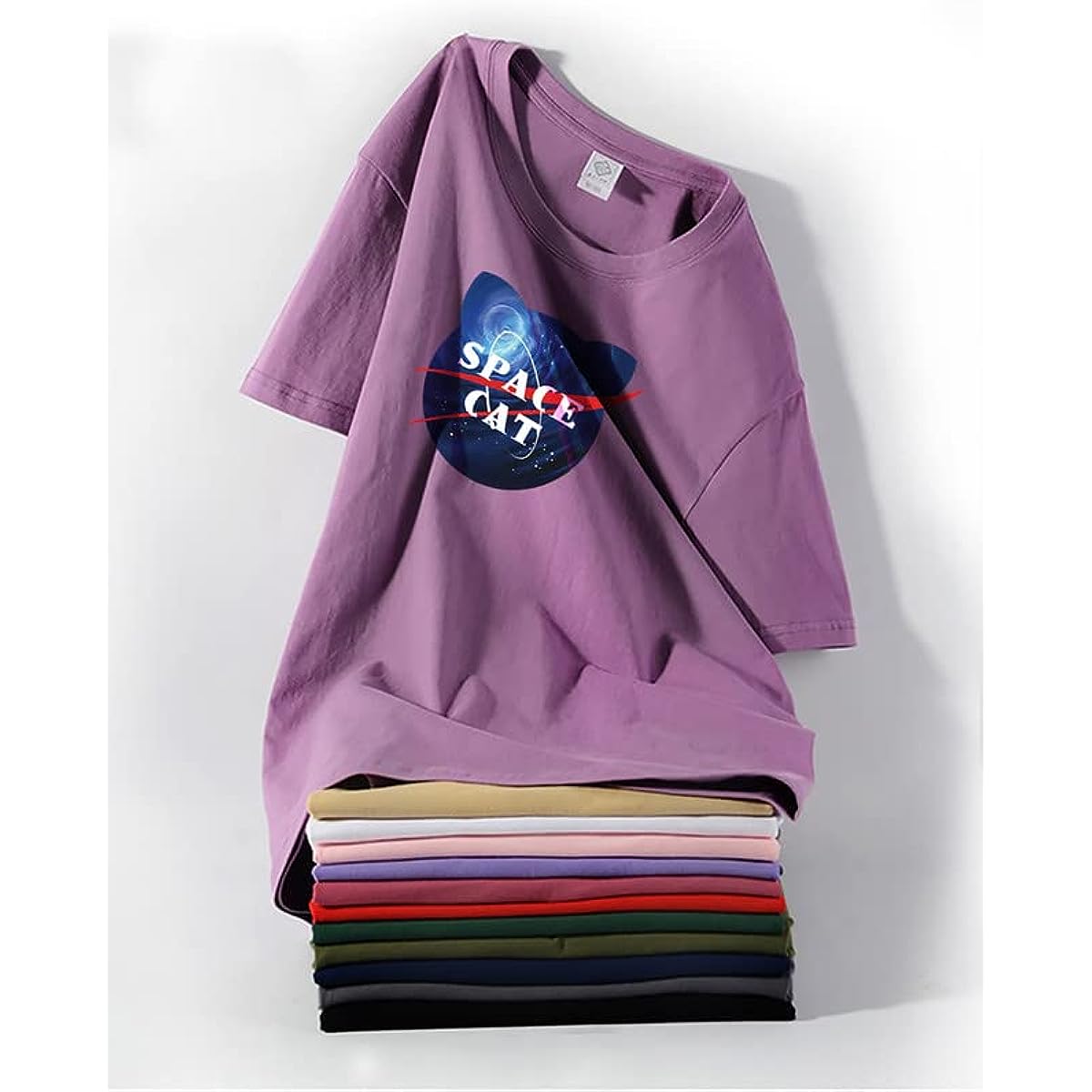 CORIRESHA Space Lover Casual cuello redondo manga corta lindo gato talla grande camiseta unisex