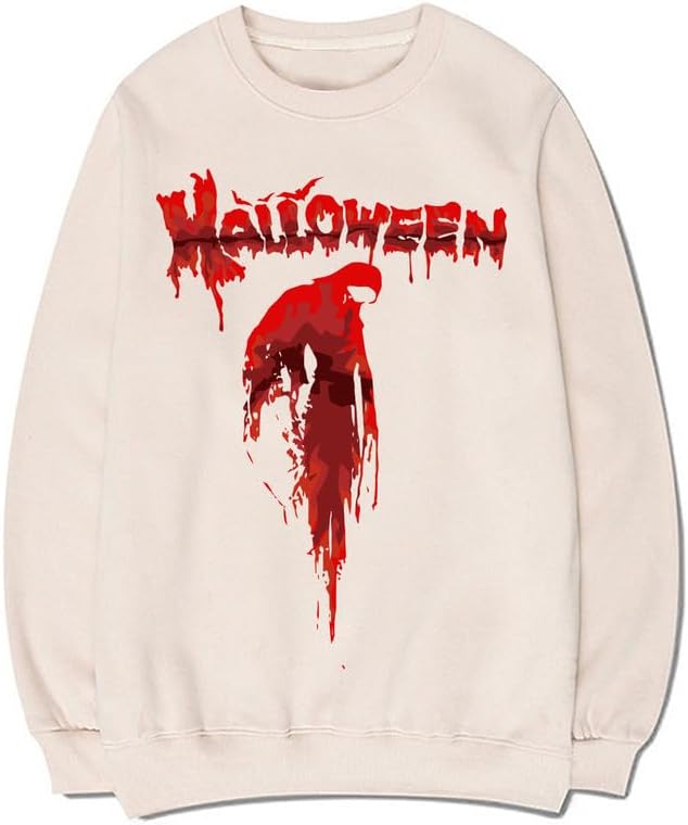 CORIRESHA Teen Halloween Bloody Crewneck Long Sleeve Gothic Scary Sweatshirt