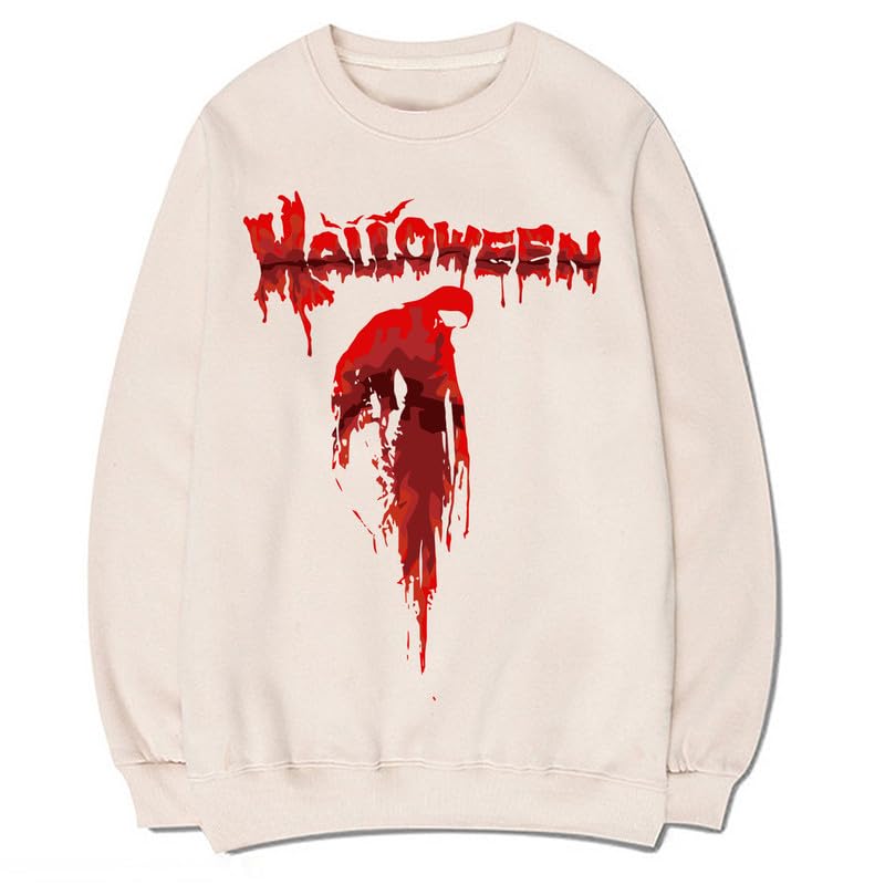 CORIRESHA Teen Halloween Bloody Crewneck Long Sleeve Gothic Scary Sweatshirt