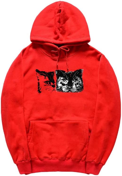 CORIRESHA Cute Cat Face Hoodie Long Sleeve Drawstring Kangaroo Pocket Basic Sweatshirt