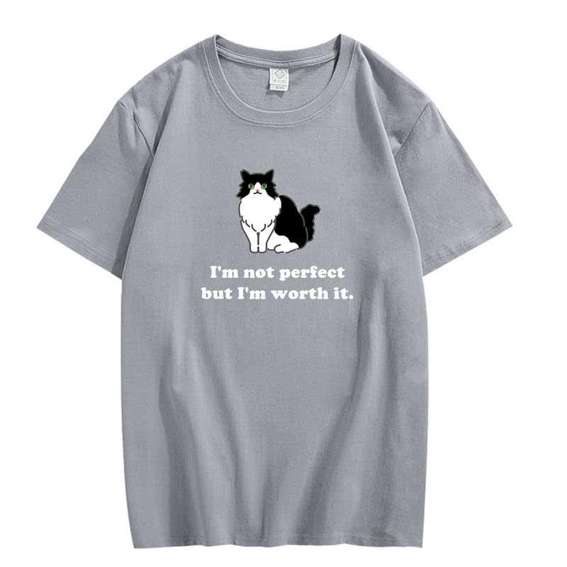 CORIRESHA Camiseta personalizada de algodón suelta casual de manga corta con cuello redondo de gato lindo para mujer