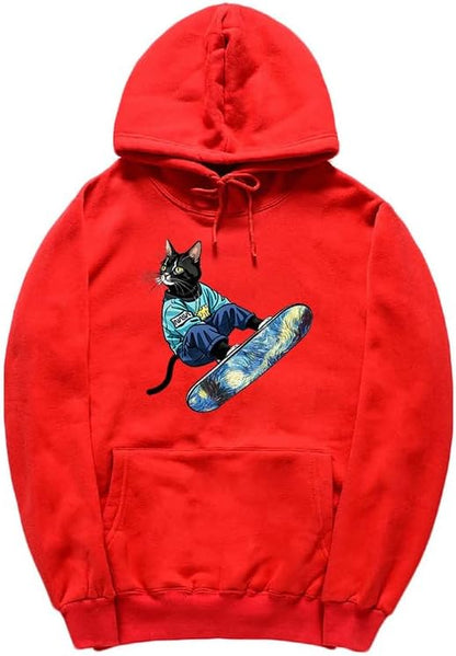 CORIRESHA Sudadera unisex con capucha para gato, informal, de manga larga, con cordón, básica, para monopatín