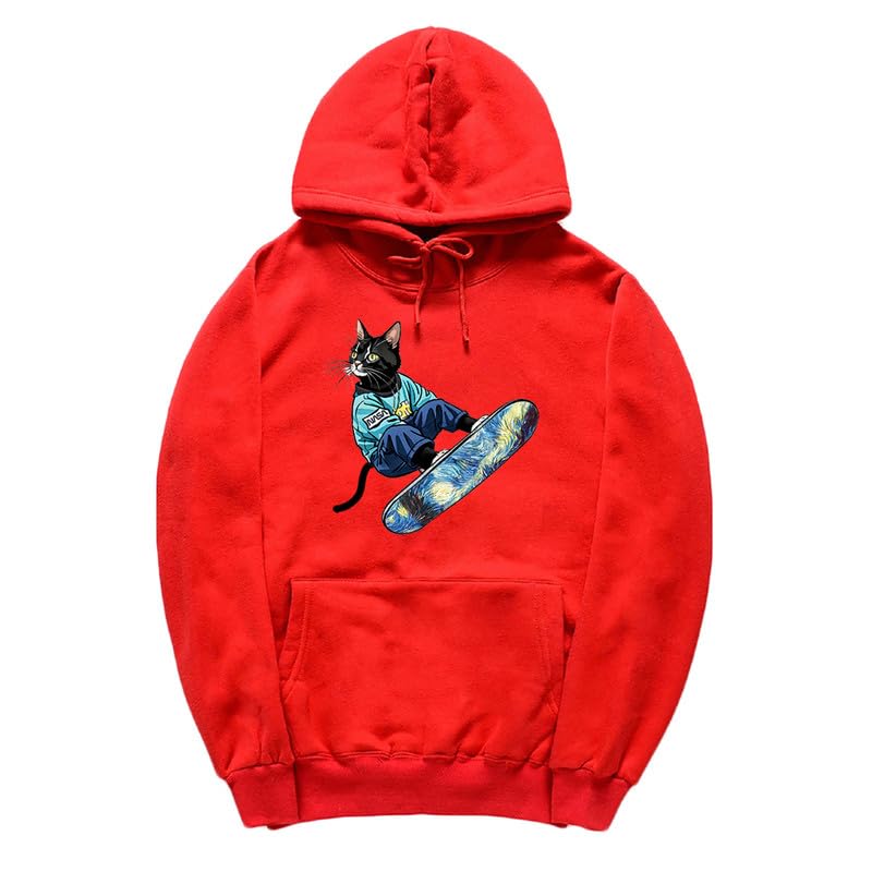 CORIRESHA Sudadera unisex con capucha para gato, informal, de manga larga, con cordón, básica, para monopatín
