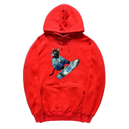 CORIRESHA Sudadera unisex con capucha para gato, informal, de manga larga, con cordón, básica, para monopatín