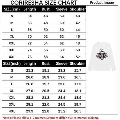 CORIRESHA Women's Skull T-Shirt Crewneck Long Sleeves Y2k Aesthetics Halloween Costumes