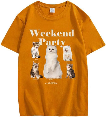 CORIRESHA Camiseta informal de manga corta con cuello redondo y estampado de gato lindo para adolescentes