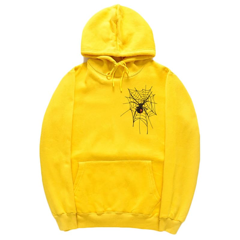 CORIRESHA Unisex Halloween Spider Web Hoodie Long Sleeve Drawstring Casual Y2K Aesthetics Sweatshirt