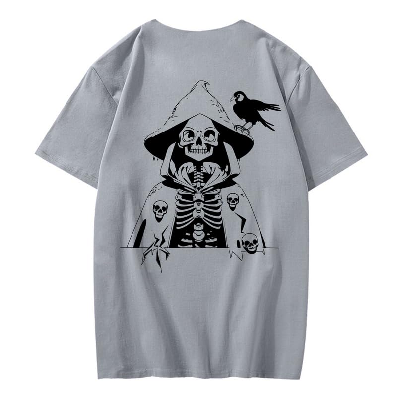 CORIRESHA Camiseta con estampado de calavera para adolescentes, cuello redondo, manga corta, informal, de algodón, disfraz de Halloween