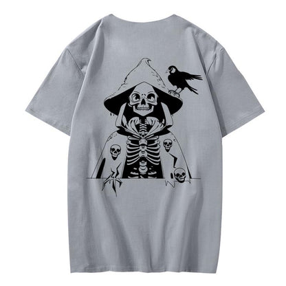 CORIRESHA Camiseta con estampado de calavera para adolescentes, cuello redondo, manga corta, informal, de algodón, disfraz de Halloween