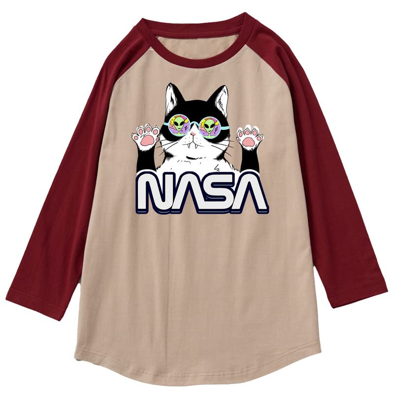 CORIRESHA Cat Lover Cute Top Raglan Sleeves Casual Color Block Unisex NASA T-Shirt