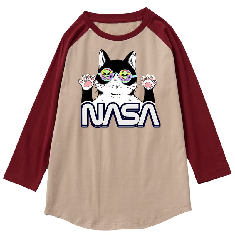 CORIRESHA Cat Lover Cute Top Mangas raglán Casual Color Block Unisex Camiseta de la NASA