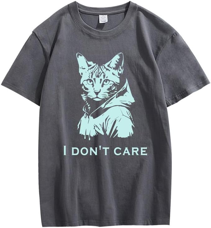 CORIRESHA Camiseta unisex de algodón con estampado de gato, cuello redondo, manga corta, informal, con letras