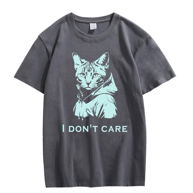 CORIRESHA Camiseta unisex de algodón con estampado de gato, cuello redondo, manga corta, informal, con letras