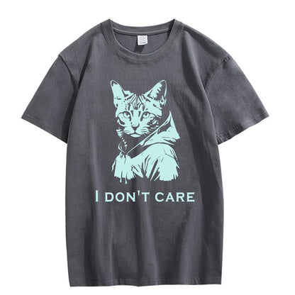 CORIRESHA Camiseta unisex de algodón con estampado de gato, cuello redondo, manga corta, informal, con letras