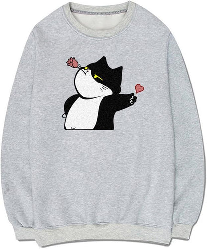 CORIRESHA Women's Cute Cat Heart Crewneck Long Sleeve Casual Soft Pullover Sweatshirt