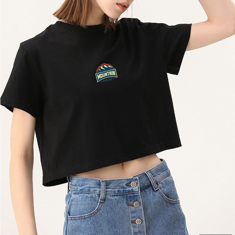 CORIRESHA Camiseta retro de montaña con cuello redondo de verano de manga corta para mujer