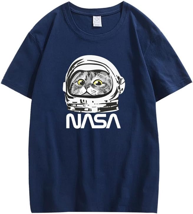 CORIRESHA Camiseta adolescente de la NASA cuello redondo manga corta lindo top para los amantes de los gatos