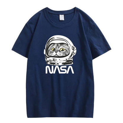 CORIRESHA Camiseta adolescente de la NASA cuello redondo manga corta lindo top para los amantes de los gatos