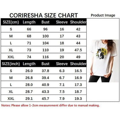 CORIRESHA Women's Cat Sunflower Crewneck Short Sleeve Casual Summer Cute T-Shirt