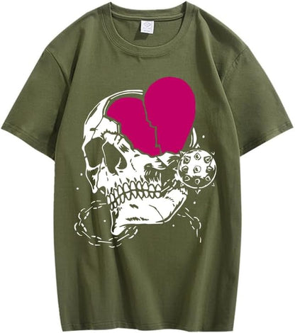 CORIRESHA Adolescente Lindo Corazón Cuello Redondo Manga Corta Casual Verano Algodón Calavera Camiseta