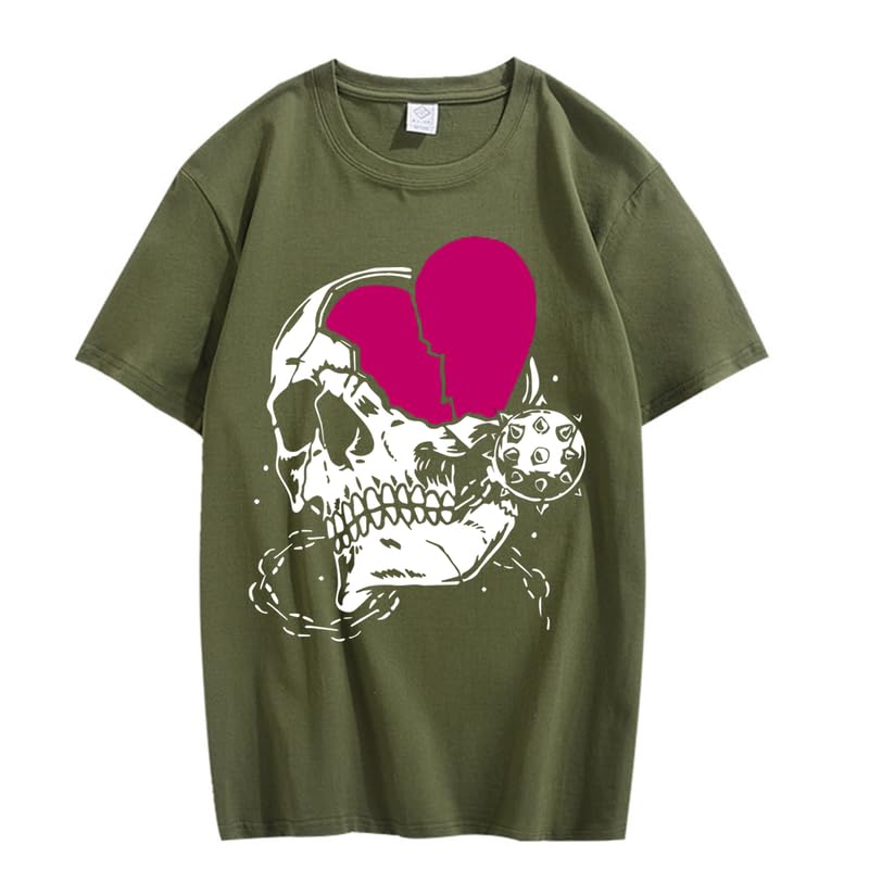 CORIRESHA Adolescente Lindo Corazón Cuello Redondo Manga Corta Casual Verano Algodón Calavera Camiseta