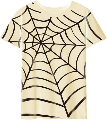 CORIRESHA Women's Y2K Spider Web T-Shirt Short Sleeve Crewneck Casual Halloween Top