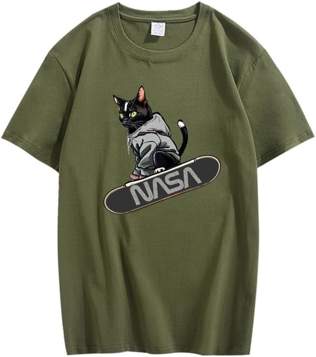 CORIRESHA Camiseta holgada informal de manga corta con cuello redondo y monopatín de gato para mujer
