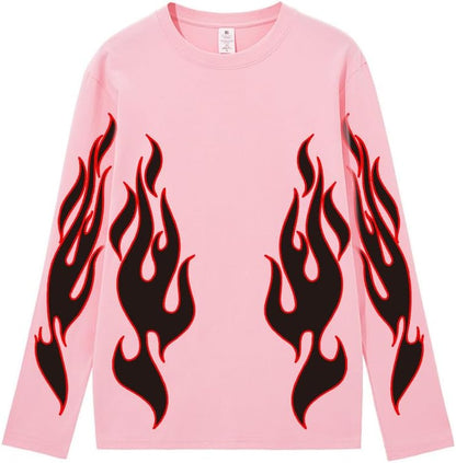 CORIRESHA Teen Fashion Flame Pattern Crewneck Long Sleeve Y2K Fall T-Shirt Top