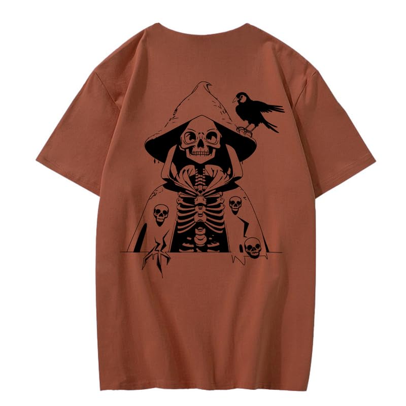 CORIRESHA Teen Skull Print T-Shirt Crewneck Short Sleeve Casual Cotton Halloween Costume